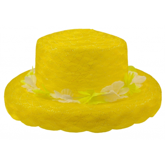 Organza hoedje met gele krans